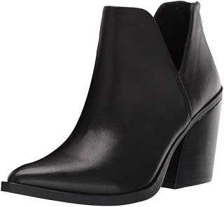 FISACE Women's Almond Toe Low Heel Western Ankle Boots Faux Leather Side Zipper Winter Shoes