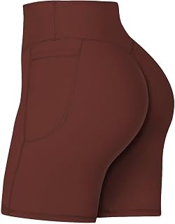 Sunzel Women's Front Seamless Biker Shorts with Pockets, Tummy Control Yoga Gym Bike Workout Shorts 8"