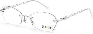 LUFF Rimless Reading Glasses for Women Blue Light Blocking Lightweight Metal Classic Computer Readers Anti Eyestrain Case