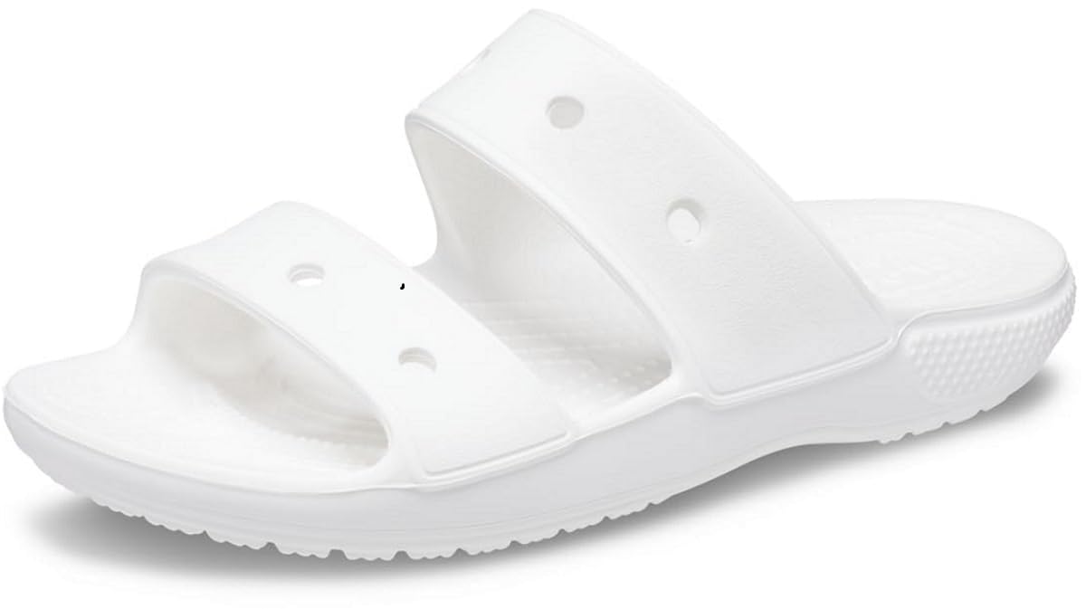 Crocs Men's and Women's Classic Two-Strap Slide Sandals, White, 14 Women/12 Men