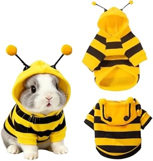 Adorable Bee Costume for Small Pets Rabbit Hoodie with Antennae (Small) | Cute bee hoodie for small pets. Features bendable antennae. U-shape belly protection, snug cuffs. Ideal for holidays & photos