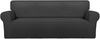 PureFit Stretch Couch Covers for Sofa Large Sofa Slipcovers Dark Gray | 1-Piece Spandex Couch cover Soft Couch protector, Sofa cover Washable with Non Skid Foam and Elastic Bottom for Kids, Dogs