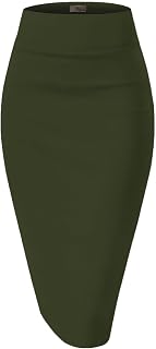 Hybrid & Company Women's Premium Nylon Ponte Stretch High Waist Pencil Suit Skirt Below Knee