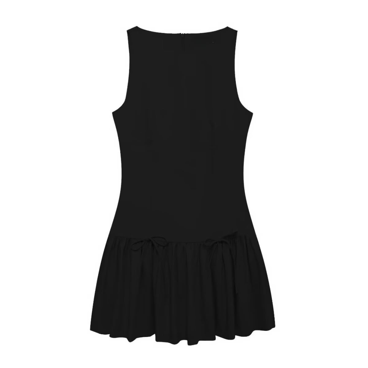 Womens Sleeveless Mini Tank Dress Boat Neck Drop-Waist A Line Dress Solid Color 