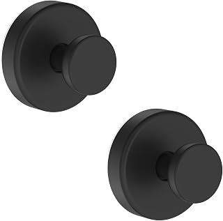 Hviiso Vacuum Suction Cup Hooks for Shower, Shower Hooks for Inside Shower | Glass Window, Mirror, No Drill Towel Hooks for Bathrooms, Bath Robe Coat Looafh Wreath Hook for Hanging - 2 Pack, Black