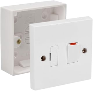 Switched Fused Spur Side Flex 13Amps White Electrical Connection Unit - Optional Neon Indicator, Single 25/35/45mm Pattress Back Box Surface Mounted 1 Gang (Switched Fused Spur SET with 25mm Box)