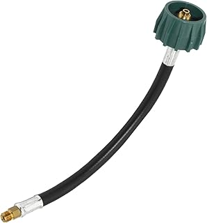 Flame King 12-inch Pigtail Hose Connectors, 1/4" Male Inverted FLARE (NOT NPT) for RV, Van, or Trailer, Propane Tank 2-Stage Auto Changeover Regulators - E12INPT, Black/Green