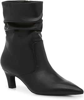 Coutgo Women's Slouchy Ankle Boots Low Kitten Heel Pointed Toe Booties Side Zipper Fall Shoes