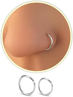 HY DOT 2pcs Nose Ring Piercing Jewellery for Women, Nose hoops Snug and Super Snug Nose Ear Lip ring Tragus Septum 6mm 8mm, 20g 316L Surgical Steel Hypoallergenic