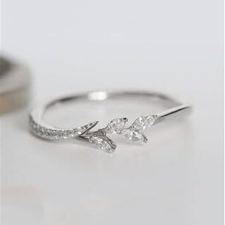 Graceful Women's Rose Gold Tone White Cubic Zirconia Leaf Ring #B2741_5