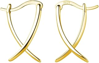 SLUYNZ 925 Sterling Silver X Hoop Earrings for Women Teen Minimalist Hoop Earrings Huggie