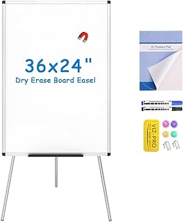 VIZ-PRO Magnetic Whiteboard Easel, 36 x 24 Inches, Portable Dry Erase Board | 3' x 2', Height Adjustable, Aluminium Frame, Includes Flipchart Pad & Marker Tray, for School Office and Home