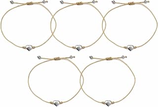 Simple Heart Charm Bracelets for Women - Adjustable Handmade Braided Rope Bracelets - Minimalist Jewelry Gifts for Friends and Family - Set of 5