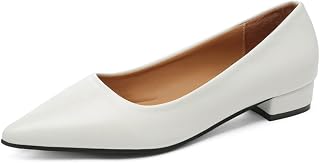 CoceMoce Closed Pointed Square Toe Flats for Women Comfortable Low Heel Slip On Pumps Shoes Office Lady Leather Dress Shoes Work Party Dating Church