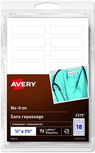 Avery No-Iron Clothing Labels, 0.5” x 1.75” Fabric Labels, Washer & Dryer Safe, 