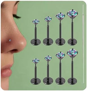 Uni-J 20G/18G/16G Threadless Flat Back Earrings 316L Surgical Steel Threadless Nose Studs Ring for Women Men Push in Labret Stud Tragus Cartilage Helix Body Piercing Jewelry 5mm 6mm 7mm 8mm Length