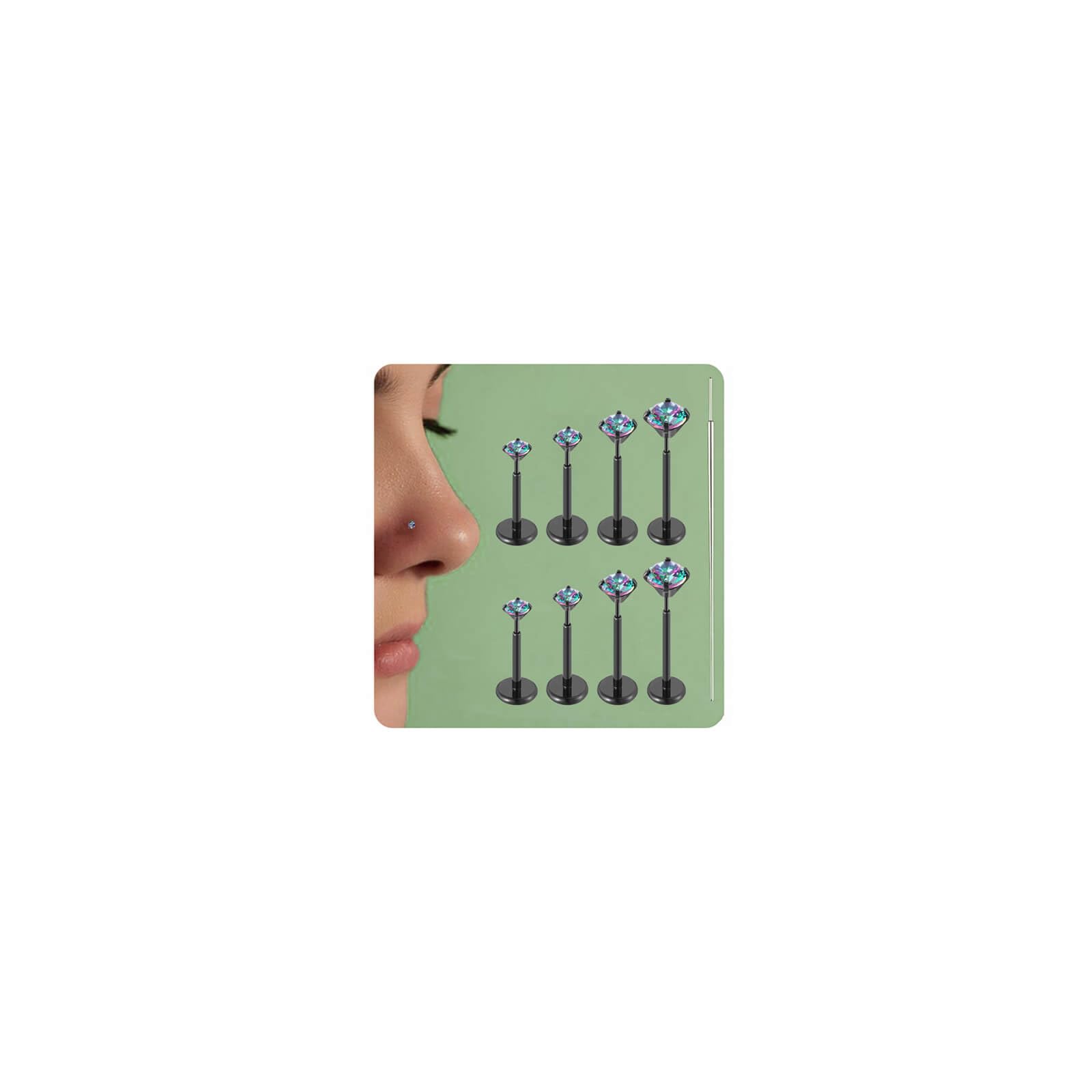 Uni-J 20G/18G/16G Threadless Flat Back Earrings 316L Surgical Steel Threadless N