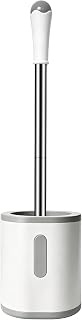 AONEZ Compact Toilet Brush & Holder, Stainless Steel Handle, Space Saving for Storage, Deep Cleaning, Drip-Proof, Easy to Assemble, Nylon Bristles, White & Grey