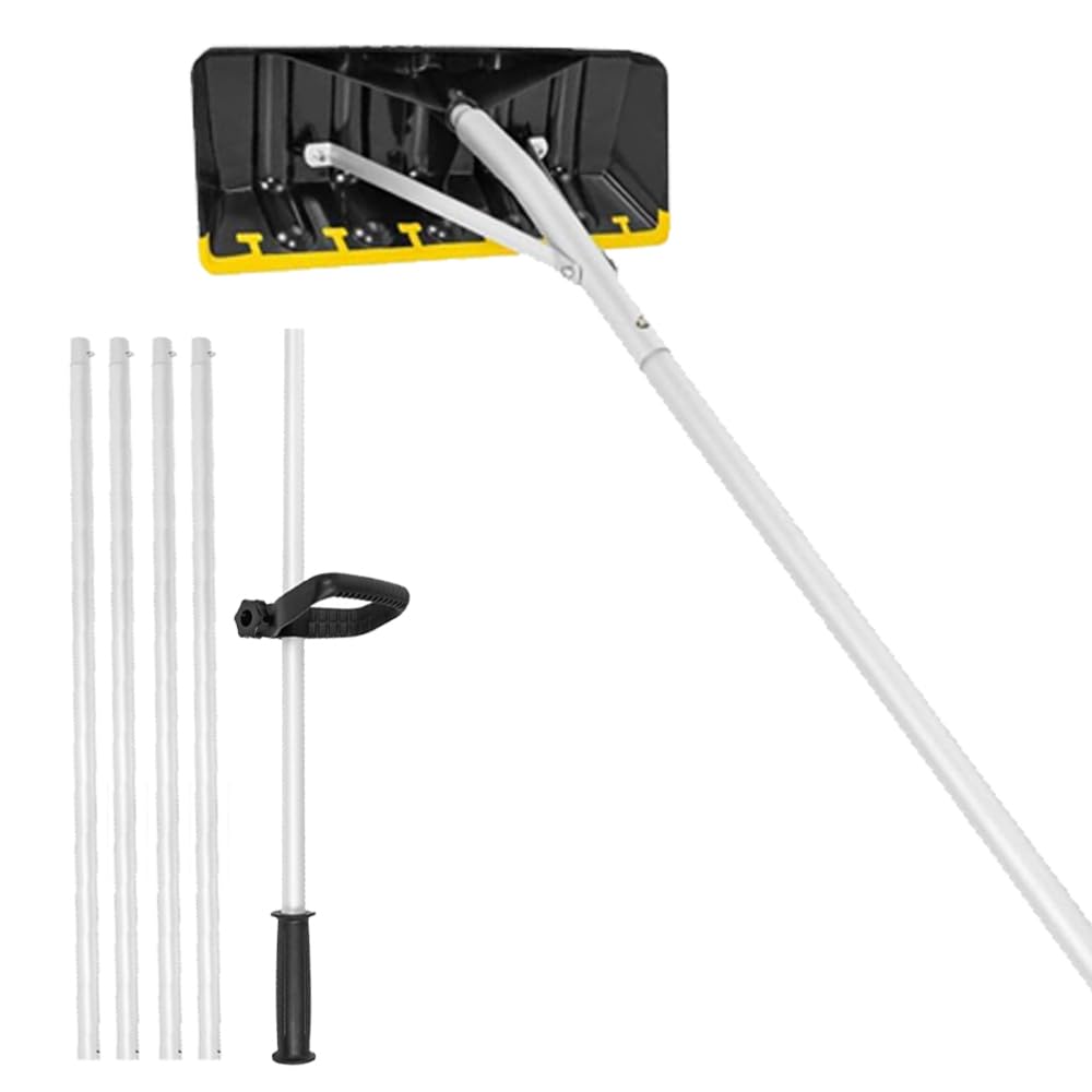 20FT Snow Roof Rake with Rubber Blade, Telescopic Roofs Shovel Aluminium Pole Re