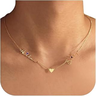 Xianofu Mothers Day Personalized Name Necklace for Women, 18K Gold Plated Handmade Custom Necklace with Kids Name, Dainty Birthstone Choker Nameplate Jewelry Gift for Mom