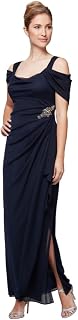 Alex Evenings Long Cold Shoulder Dress (Petite And Regular Sizes) Dress for Mother of the Bride Woman