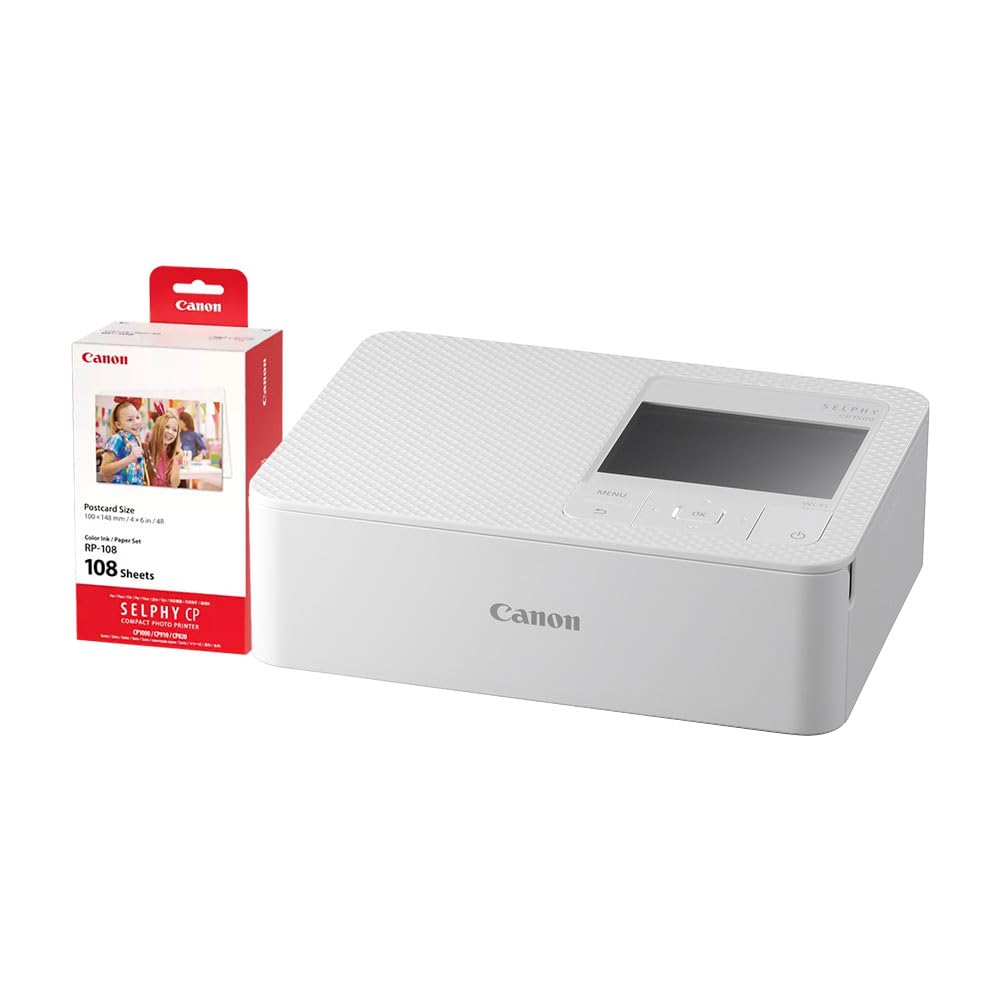 Canon Selphy CP1500 Wireless Compact Photo Printer (White) + RP-108 High-Capacit