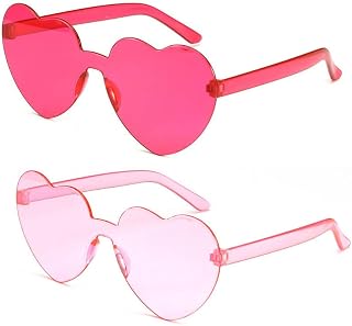 2 Pieces Heart Shape Sunglasses Rimless Transparent Candy Color Sunglasses Party Favor for Adult Women