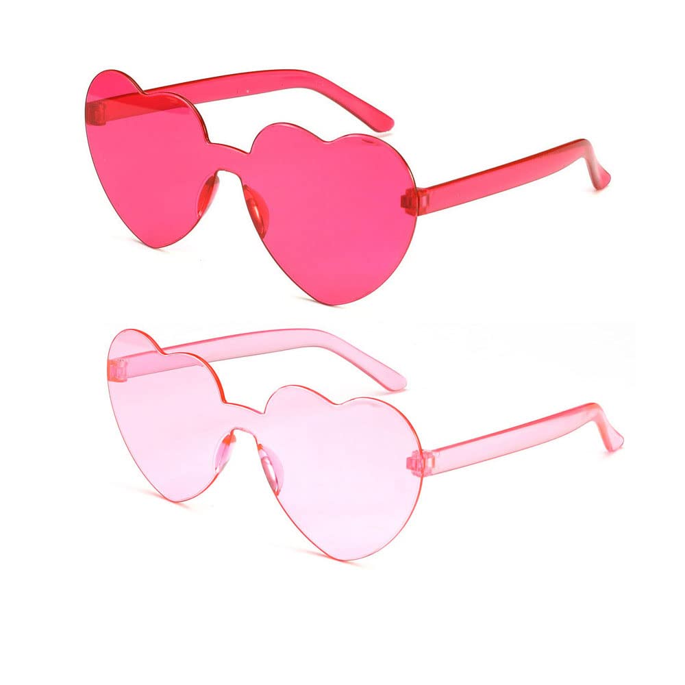 2 Pieces Heart Shape Sunglasses Rimless Transparent Candy Color Sunglasses Party