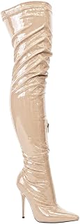 Women Faux Leather Pointy Toe Thigh High Single Sole Stiletto Boot