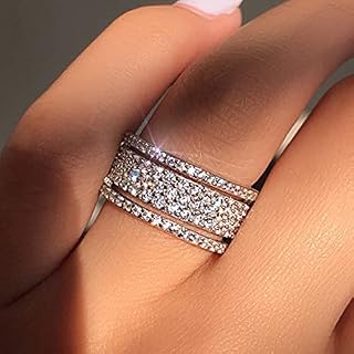 925 Sterling Silver Creative Micro Set Full Diamond Ring Shiny Full Diamond Ring Cubic Zirconia CZ Diamond Multi Row Ring Eternal Engagement Jewelry-Making-Patterns