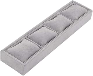 Jewelry Watch Tray, Velvet Watch Jewelry Organizer 4 Grids, Watch Bracelet Bangle Display Holder, Portable Collection Jewelry Box for Men Women (Grey)