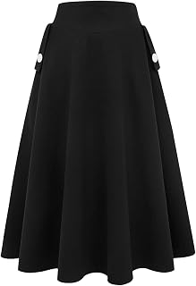 IDEALSANXUN Women's Autumn Winter High Waist Plaid Long Skirt Pure Black Large