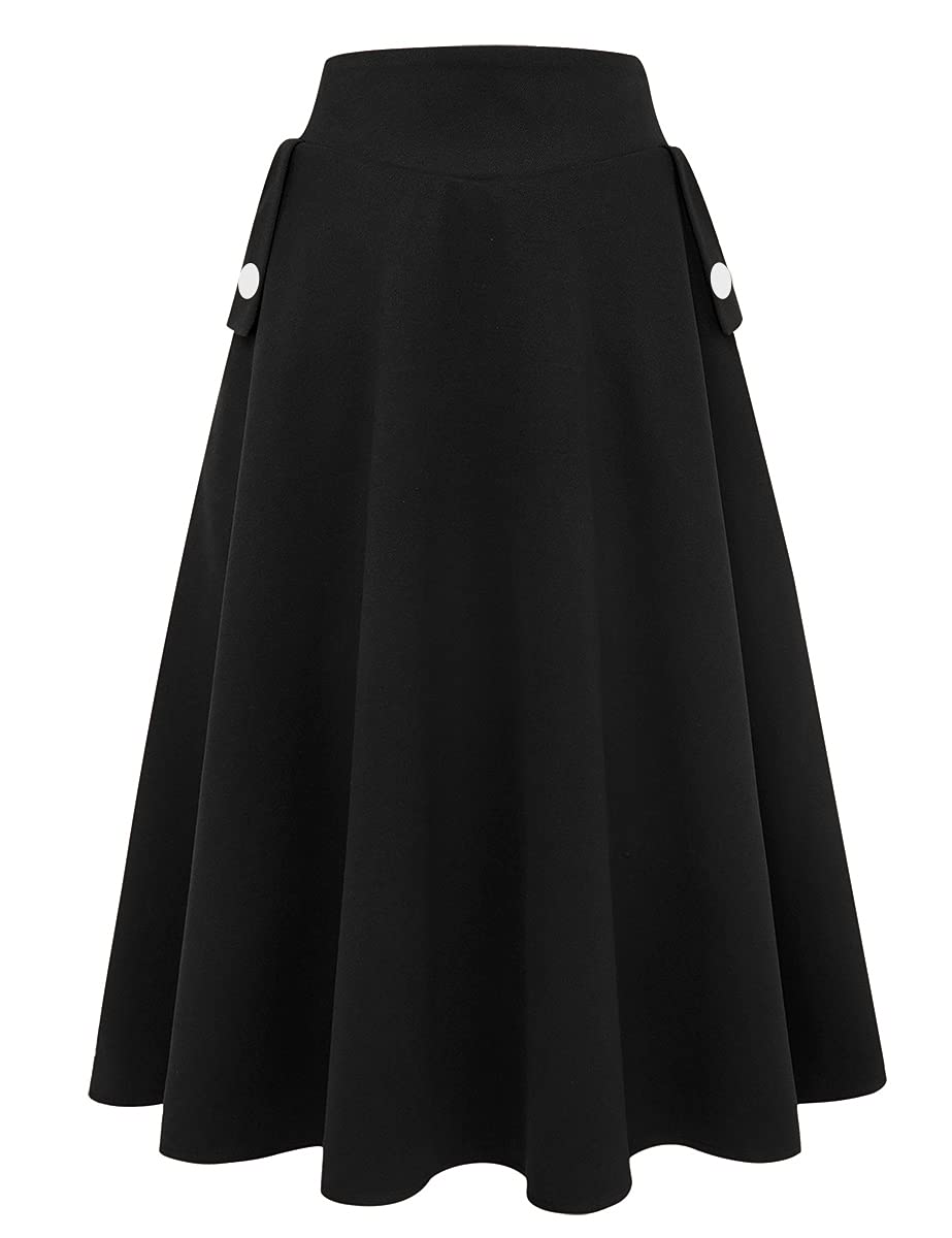 IDEALSANXUN Women's Autumn Winter High Waist Plaid Long Skirt Pure Black Large