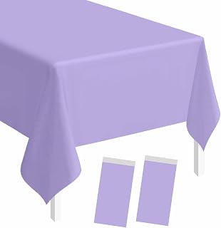 SietDESEO Confezione da 2 tovaglie monouso viola chiaro rettangolari in plastica color lavanda, per feste, usa e getta, 137,2 x 274,3 cm, impermeabili, per feste di compleanno e baby shower