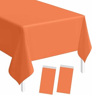 SietDESEO Confezione da 2 tovaglie rettangolari in plastica arancione, 137 x 274 cm, usa e getta, in plastica, per matrimoni, baby shower, decorazioni per feste