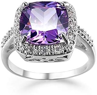 JerMrasra Birthstone Rings for Women White Gold Amethyst Cocktail Rings Purple CZ Engagement Ring Princess Cut Square Cubic Zirconia 925 Sterling Silver Shiny Full Diamond Ring for Women（7）