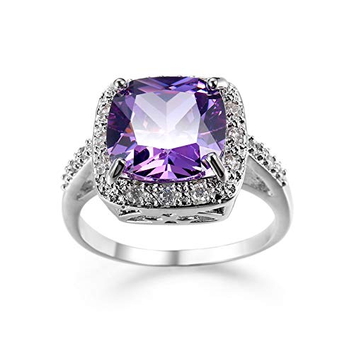 JerMrasra Birthstone Rings for Women White Gold Amethyst Cocktail Rings Purple C
