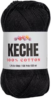 Cotton Yarn - 100% Cotton Yarn for Crocheting and Knitting, Mercerized Cotton Amigurumi Yarn Fine-Sport 2 1.76 oz (50g) / 136 Yrds (125 m) - Black