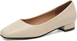 CoceMoce Closed Pointed Square Toe Flats for Women Comfortable Low Heel Slip On Pumps Shoes Office Lady Leather Dress Shoes Work Party Dating Church
