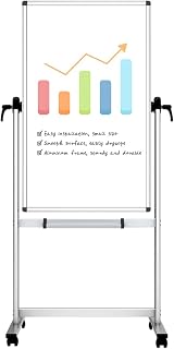 VIZ-PRO Double-Sided Magnetic Mobile Whiteboard, 48" x 24" | Rolling Dry Erase Board Easel Stand on Wheels with Aluminium Frame for School Office Home