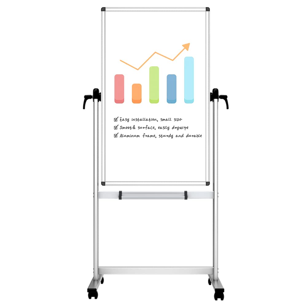VIZ-PRO Double-Sided Magnetic Mobile Whiteboard, 48" x 24" | Rolling Dry Erase B