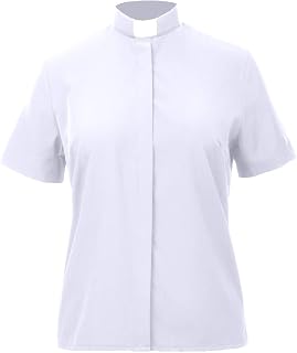 BLESSUME Women Clergy Shirt Tab Collared Long Sleeves Button-Down Blouse