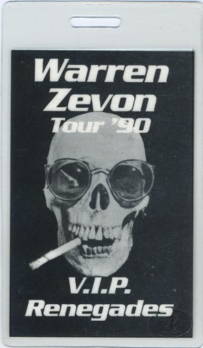 Warren Zevon 1990 VIP Laminated Backstage Pass