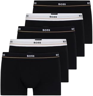 BOSS Men's Trunk 5P Essential Five Pack Stretch Cotton Short Leg Boxer Shorts with Logos on Waistband