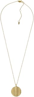 Fossil Collana da donna in acciaio inossidabile con chiusura a moschettone, tono oro, con ciondolo rotondo