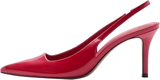 YIYA Women's Burgundy Cherry Red Slingback Heels Closed Pointed Toe Stiletto Kitten High Heels Backless Slip On Heeled Dark Red Pumps Fall Summer Dress Shoes