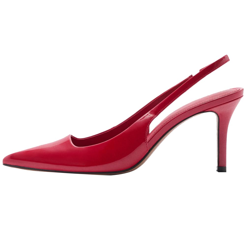 YIYA Women's Burgundy Cherry Red Slingback Heels Closed Pointed Toe Stiletto Kit