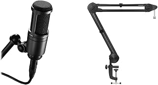 Audio-Technica Condenser Microphone AT2020 & Audio-Technica Microphone Boom Arm AT8700J, Load Capacity 4.4 lbs (2 kg), Adjustable Angle