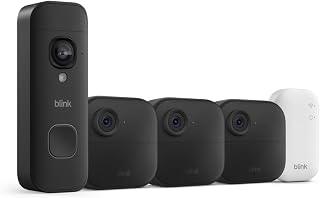 Blink Outdoor 4 and Battery Doorbell 2K+ (newest model) — Two-year battery 1080p cameras and 2K battery doorbell. Sync Module Core included — 3 Cameras + Doorbell (Black)