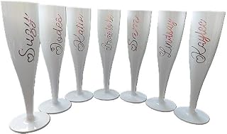 Personalised Plastic Glass, White Champagne Flute, 175ml, Bride, Bridesmaid, Hen Do, Wedding Favours, Baby Shower